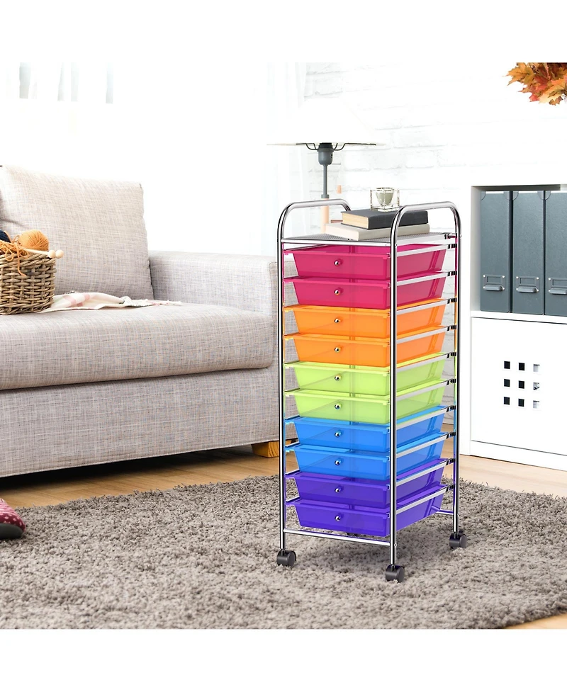 10 Drawer Rolling Storage Cart Scrapbook Paper Office School Organizer