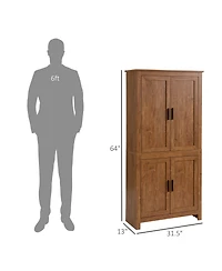 Homcom 64" 4-Door Kitchen Pantry, Freestanding Storage Cabinet with 3 Adjustable Shelves for Kitchen, Dining or Living Room