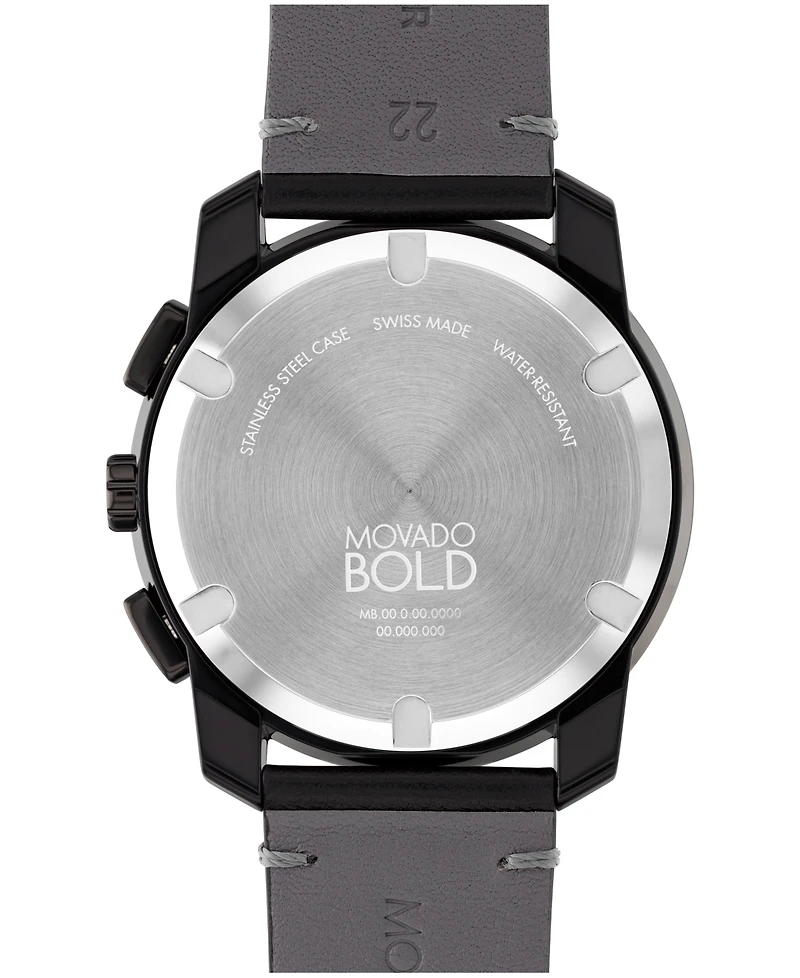 Movado Men's Bold TR90 Swiss Quartz Chronograph Black Leather Watch 44mm