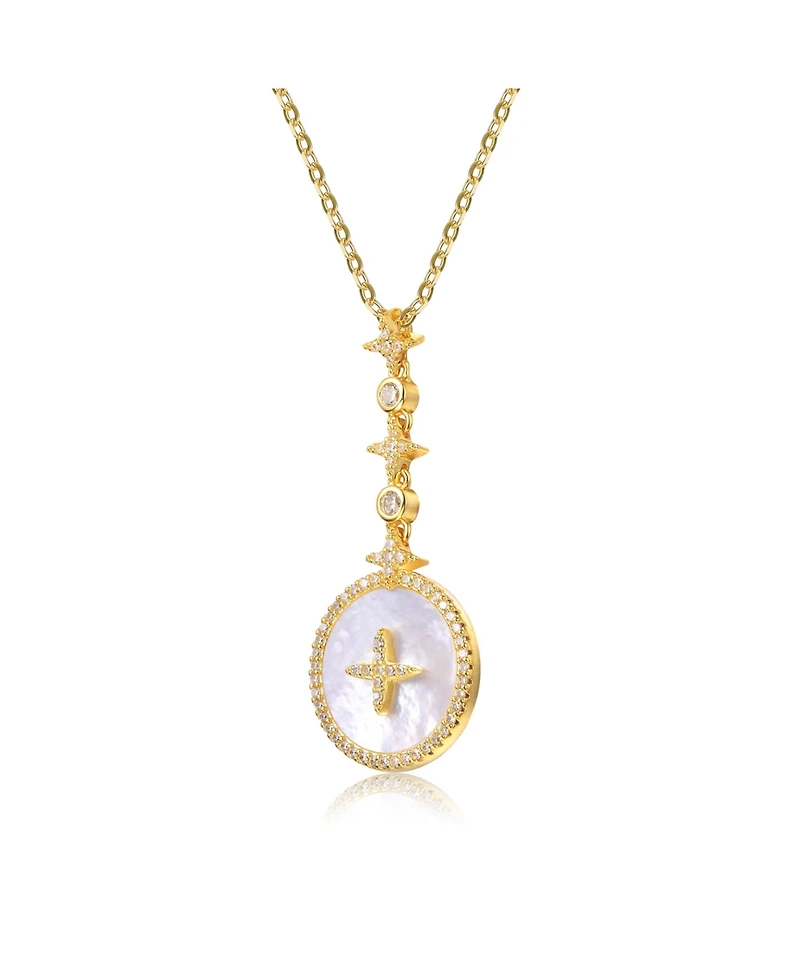 Sterling Silver 14K Gold Plated and Cubic Zirconia Round Spring Ring Pendant Necklace