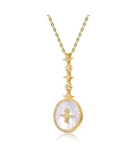 Sterling Silver 14K Gold Plated and Cubic Zirconia Round Spring Ring Pendant Necklace