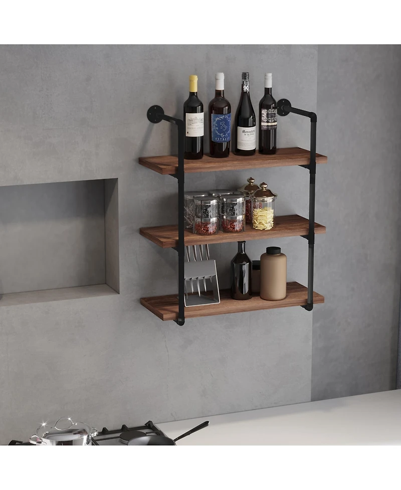 Homcom 37.5" Industrial 3-Tier Floating Storage Bookshelf Bracket,