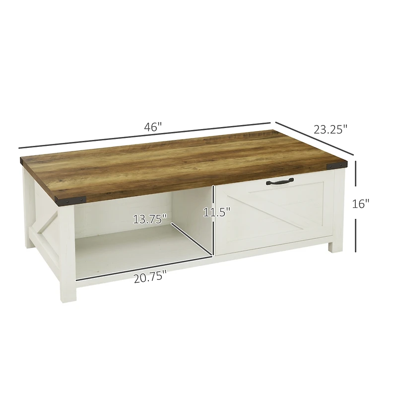 Homcom Farmhouse Coffee Table with Storage and Drawer, White