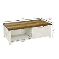 Homcom Farmhouse Coffee Table with Storage and Drawer, White