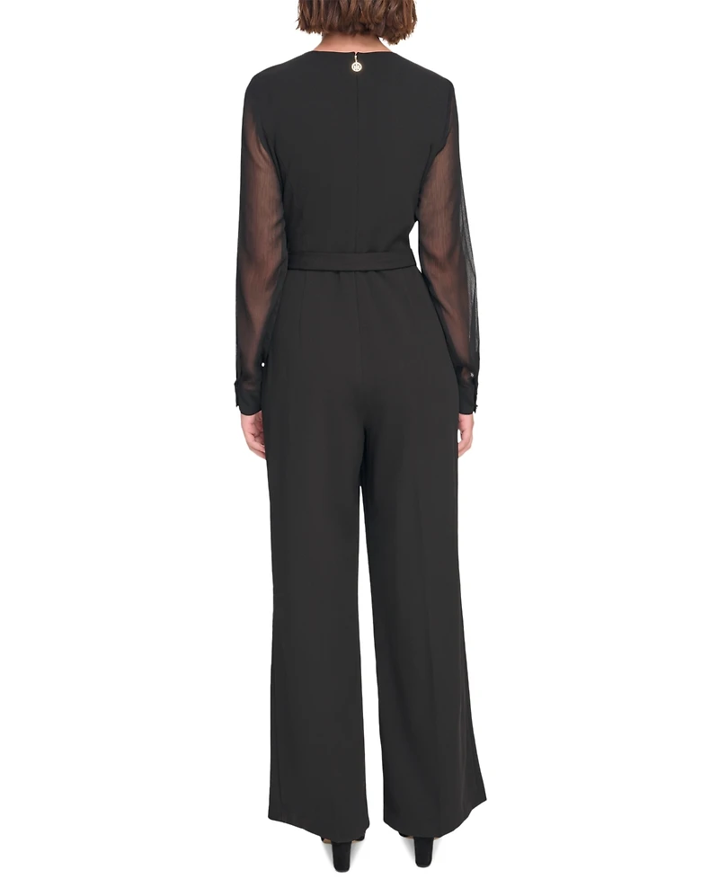 Tommy Hilfiger Women's Long-Chiffon-Sleeve Scuba Crepe Jumpsuit