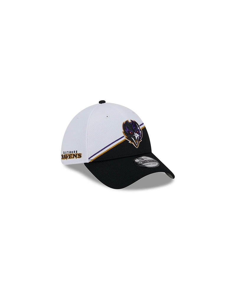 Men's New Era White, Black Baltimore Ravens 2023 Sideline 39THIRTY Flex Hat