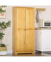 Homcom 67" Pinewood Kitchen Pantry Storage Cabinet with 2 Doors, Brown