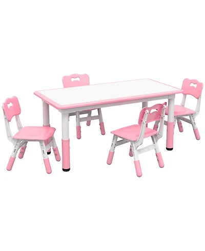 Qaba Kids Table and Chair Set with 4 Chairs, Adjustable Height,