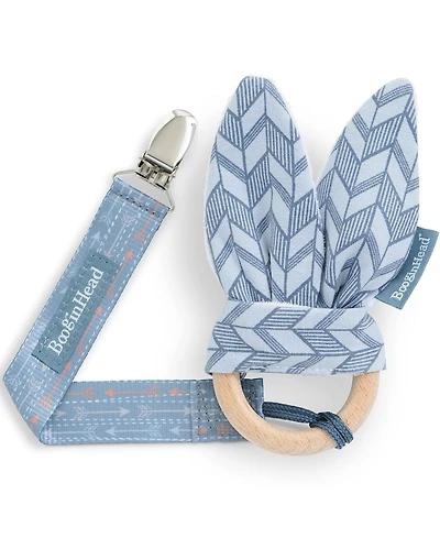 BooginHead Baby Pacifier Clip and Natural Wood Baby Teether, Blue Feather