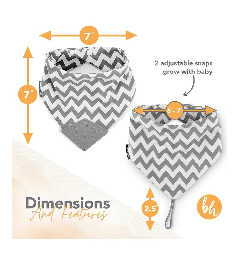 BooginHead Baby Cotton Baby Drool Bibs, Teething Bib and Pacifier Holder Bib, 2 Pack, Gray Chevron