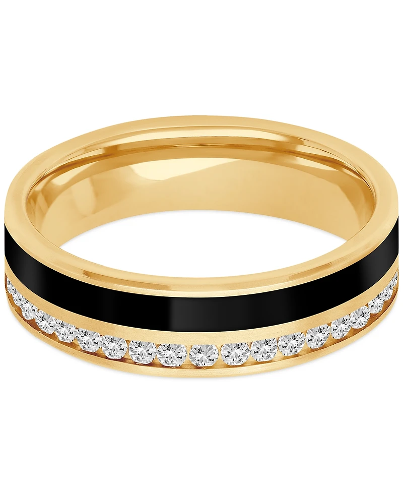 Men's Lab-Created White Sapphire (3/4 ct. t.w.) & Ceramic Stripe Band in 18k Gold-Plated Sterling Silver (Also in Black Sapphire)