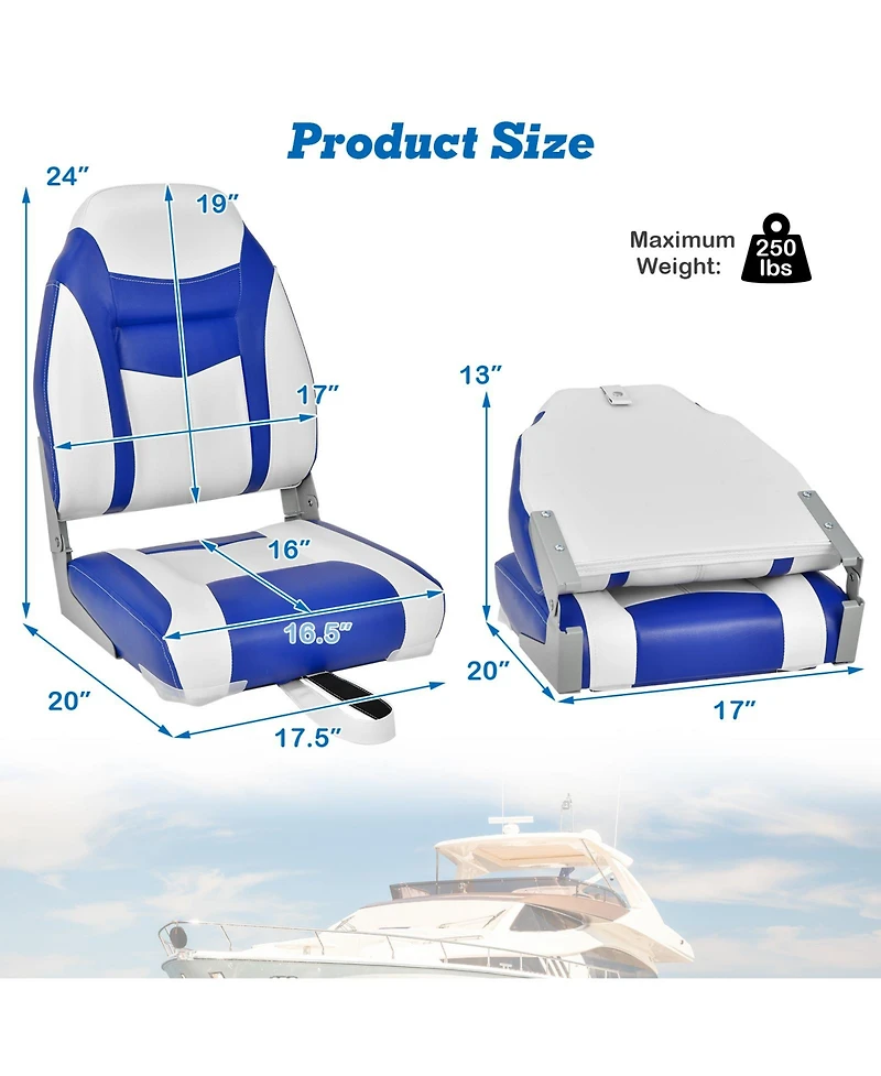 Costway 2 Pack High Back Folding Boat Seats with Sponge Cushion & Flexible Hinges