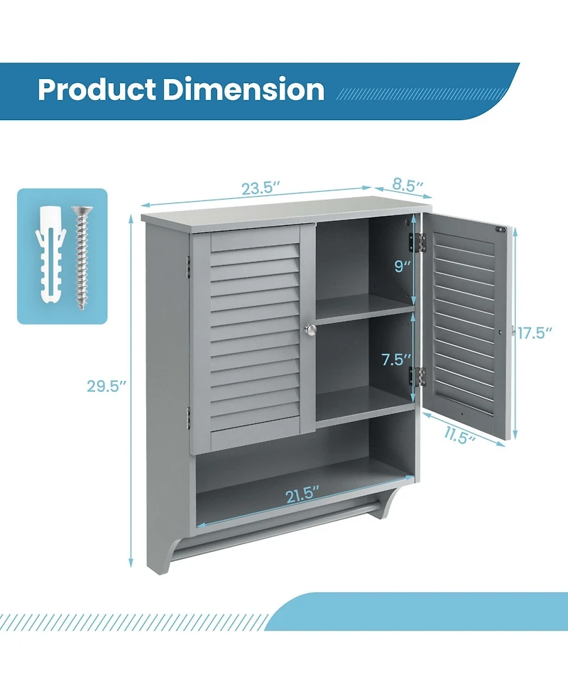 Bathroom Wall Mounted Medicine Cabinet with Louvered Doors & Towel Bar
