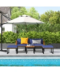 Costway 6pcs Patio Acacia Wood Conversation Sofa Seat Set Ottomans Table Outdoor