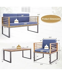 Costway 4pcs Patio Acacia Wood Chair Table Loveseat Cushioned Furniture Set Outdoor