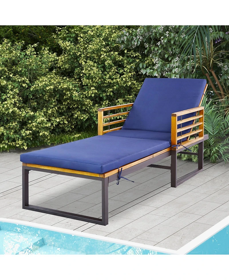 2PCS Patio Cushioned Chaise Lounge Chair Adjustable Reclining Lounger
