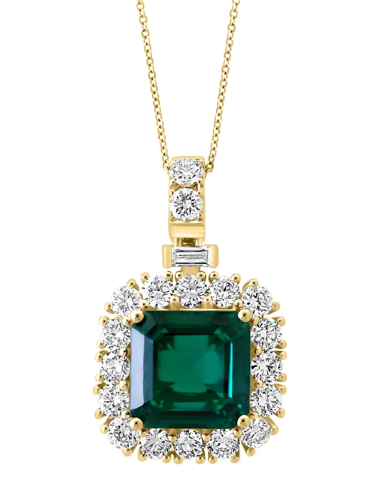 Effy Lab Grown Emerald (4-3/4 ct. t.w.) & Lab Grown Diamond (1-7/8 ct. t.w.) Halo 18" Pendant Necklace in 14k Gold