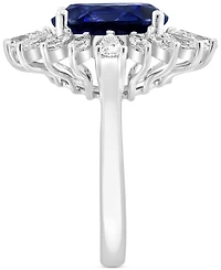 Effy Lab Grown Sapphire (4-1/2 ct. t.w.) & Lab Grown Diamond (1-5/8 ct. t.w.) Halo Ring in 14k White Gold
