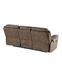 White Label Calico 89" Double Reclining Sofa with Center Drop-Down Cup Holders, Power Outlets