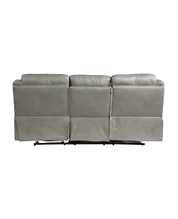 White Label Calico 89" Double Reclining Sofa with Center Drop-Down Cup Holders, Power Outlets, Hidden Drawer and Usb Ports