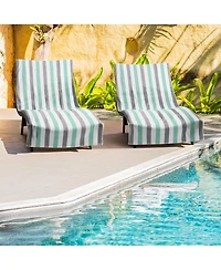 Arkwright Home Cabo Cabana Chaise Lounge Chair Covers (2 Pack), Striped Color Options, Soft Cotton, 30x85 in. with 8" Fitted Pocked for Beach