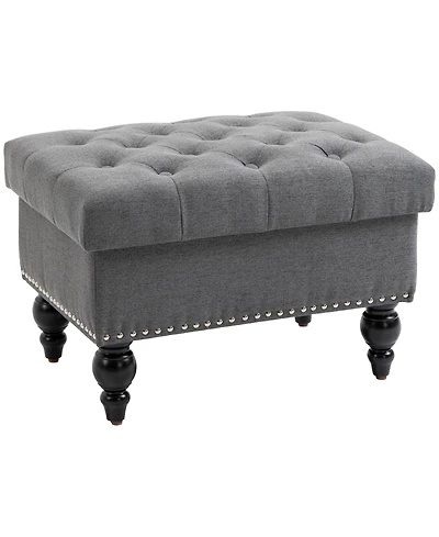 Homcom 25" Button-Tufted Storage Ottoman with Removable Lid,