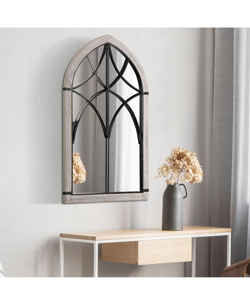 Homcom 36.5" x 23.5" Farmhouse Wall Mirror, Arch Window Mirror for Wall