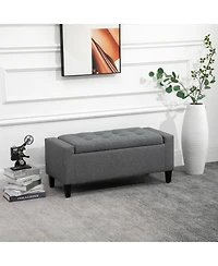 Homcom Recgular Tufted Linen Storage Ottoman Bench with Flipping Top