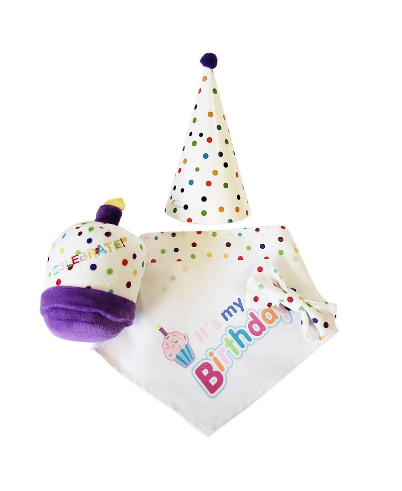 4-Piece Dog Birthday Kit – Celebrate in Style with Bandana, Hat, Bow Tie, and Plush Toy for the Perfect Festive Dog Party, Adjustable, Durable,