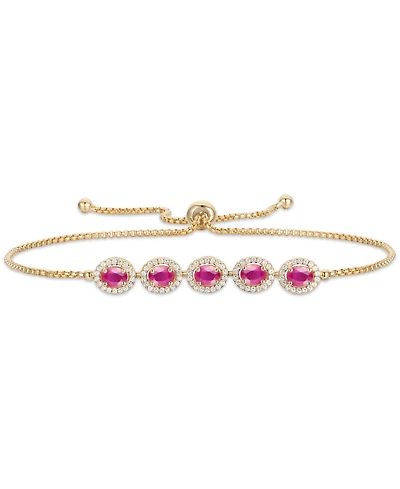 Ruby (1-5/8 ct. t.w.) & Diamond (1/3 ct. t.w.) Halo Bolo Bracelet in 14k Gold