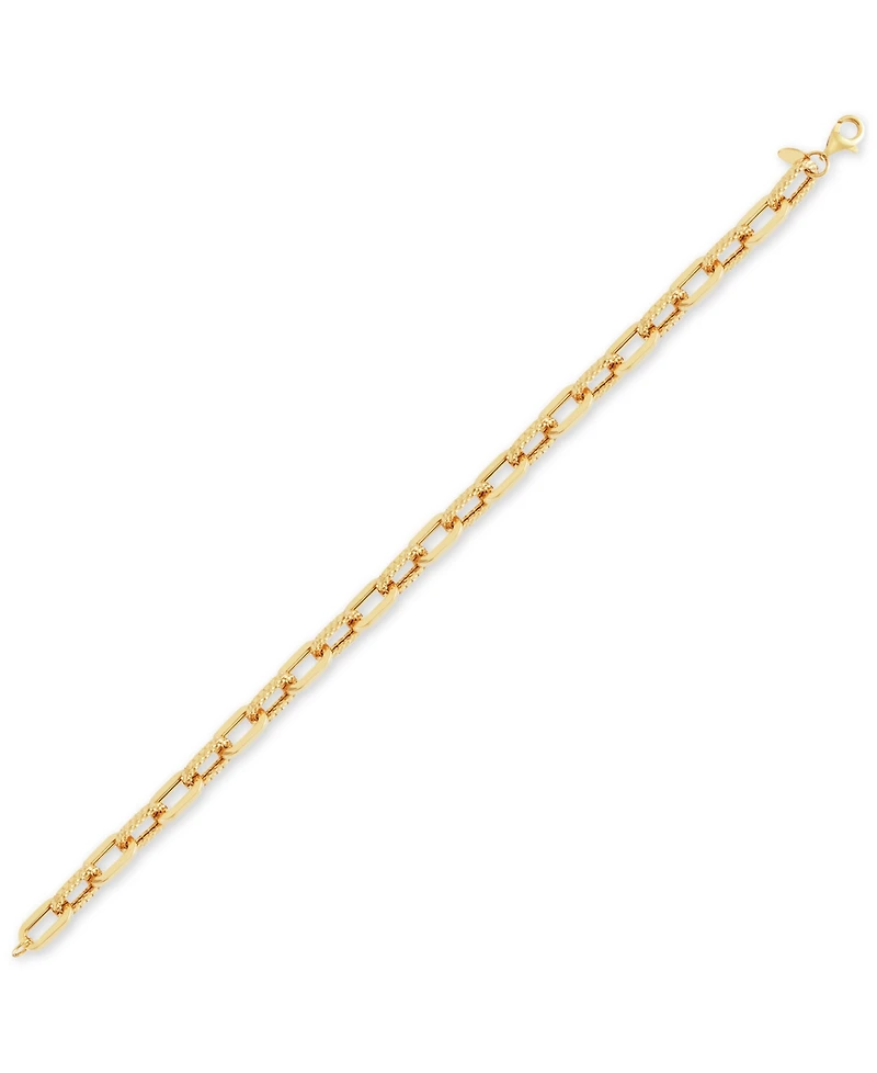 Lightweight Polished & Textured Large Cable Link Bracelet in 10k Gold