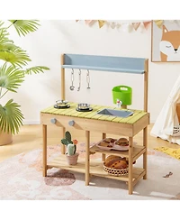 Outdoor Mud Kitchen Set, Outdoor Play Kitchen Set with Removable Water Box