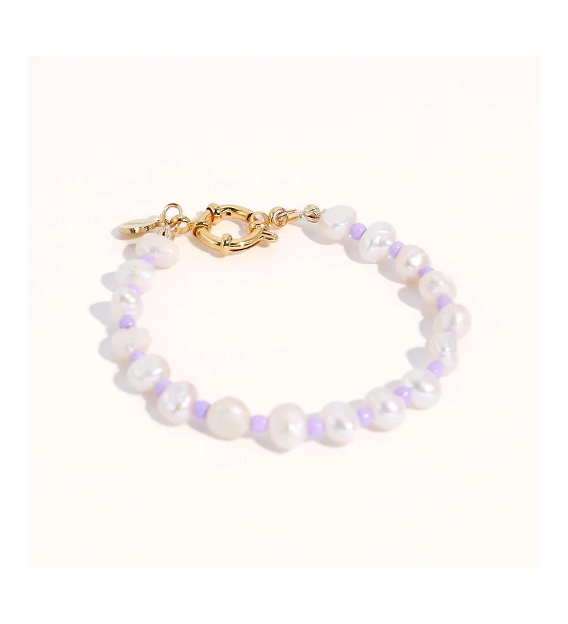 Joey Baby 18K Gold Plated Freshwater Pearls with Purple Glass Beads - Taro Bracelet 7" For Women