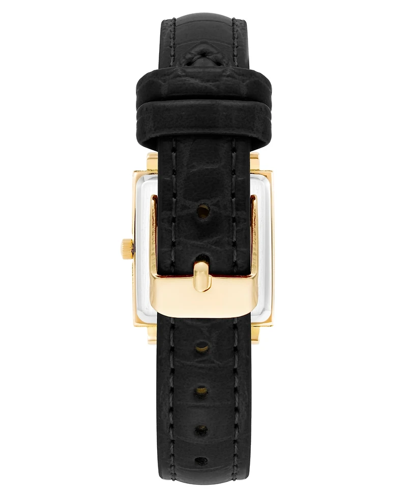 Anne Klein Women's Three Hand Quartz Square Black Polyurethane Faux Leather Band Watch, 21mm