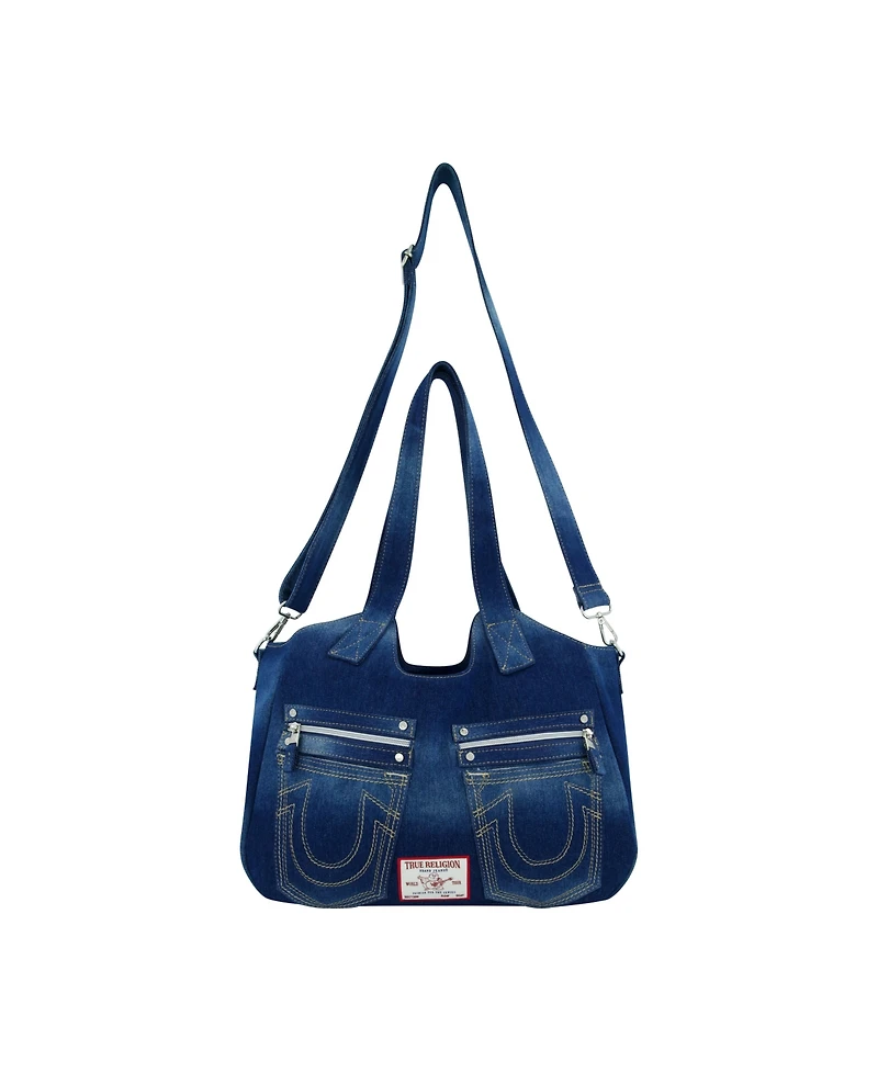 True Religion Horseshoe Stitch Dark Denim Satchel Bag