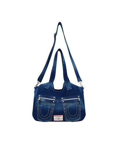True Religion Horseshoe Stitch Dark Denim Satchel Bag