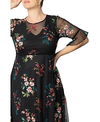 Kiyonna Plus Wildflower Embroidered Floral Mesh Dress