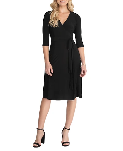 Kiyonna Women's Essential Wrap Dress with 3/4 Sleeves