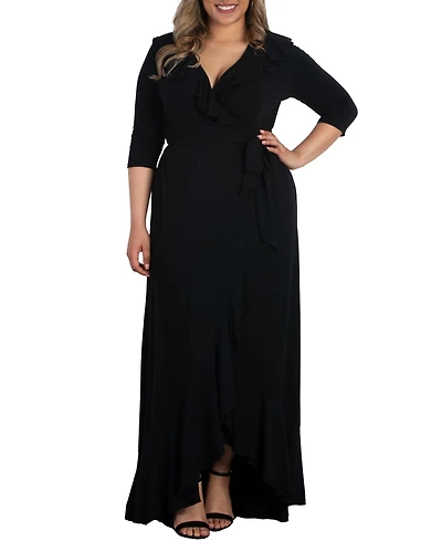 Kiyonna Plus Maritime Ruffle Maxi Dress with Sleeves