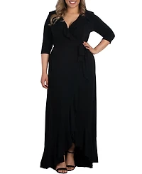 Kiyonna Plus Maritime Ruffle Maxi Dress with Sleeves