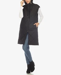 White Mark Women's Diamond Quilted Hooded Long Puffer Vest Jacket