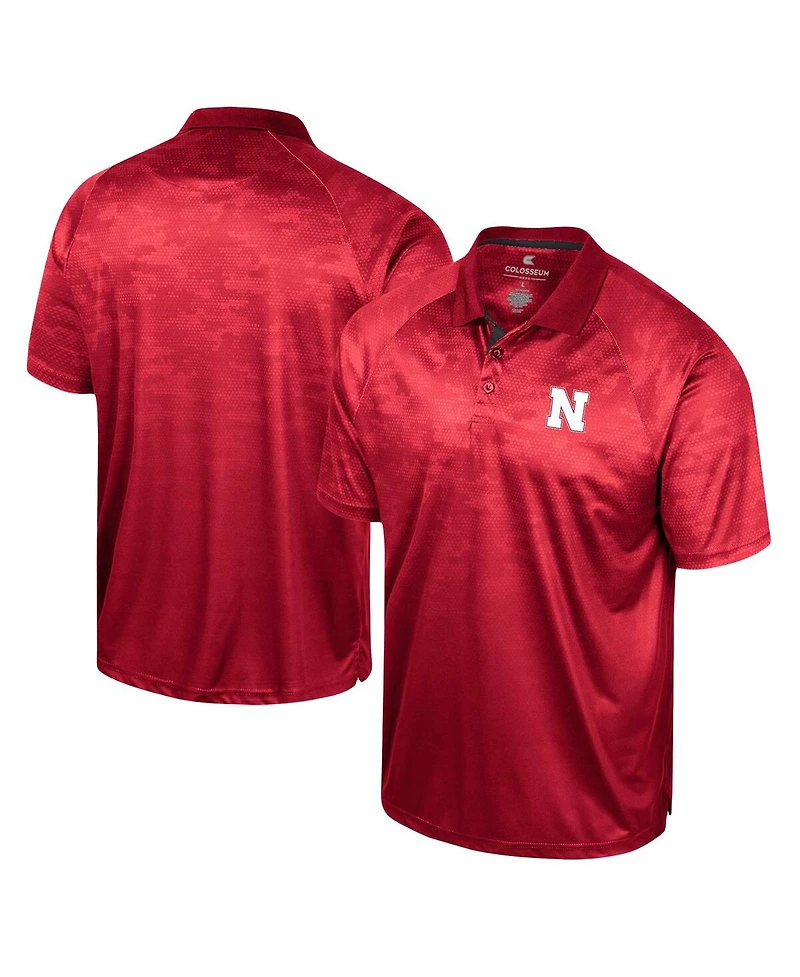 Men's Colosseum Scarlet Nebraska Huskers Honeycomb Raglan Polo Shirt