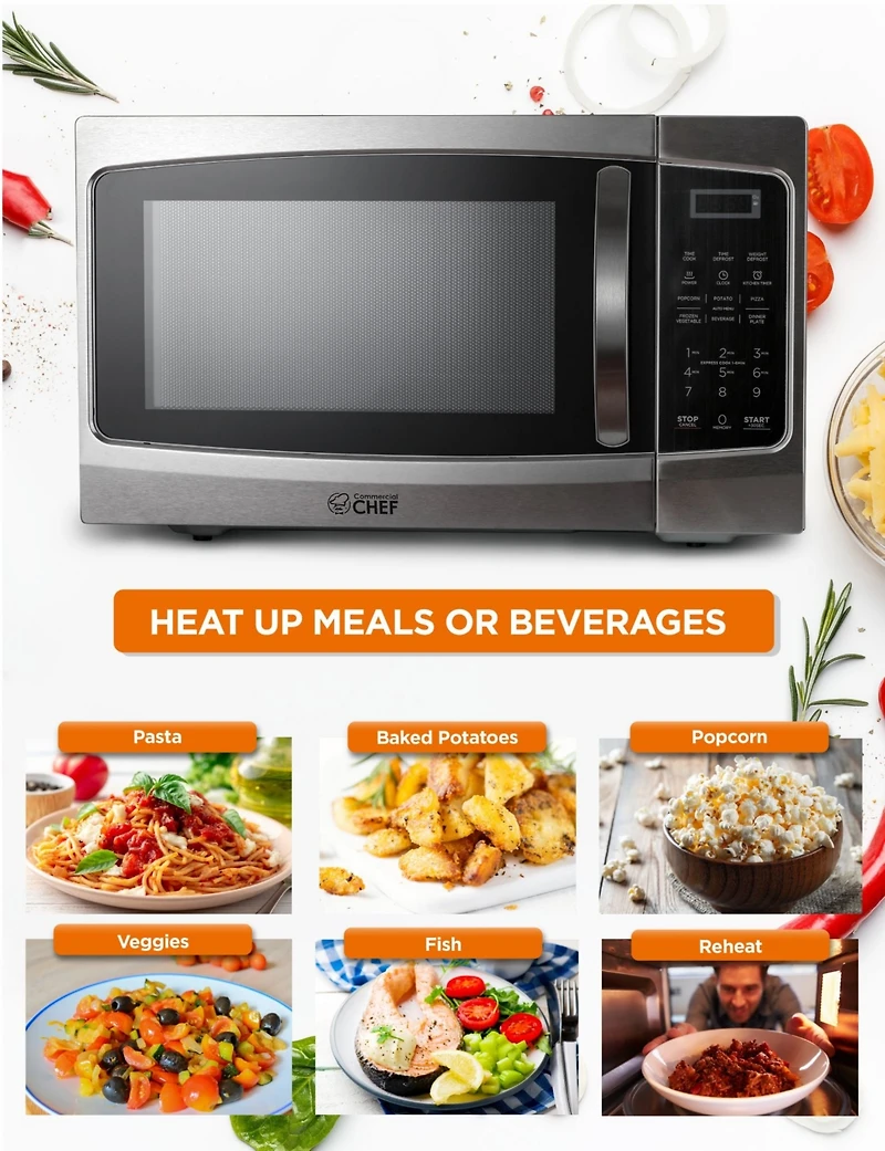 Commercial Chef 1.3 Cu. Ft. Counter Top Microwave,Stainless Steel