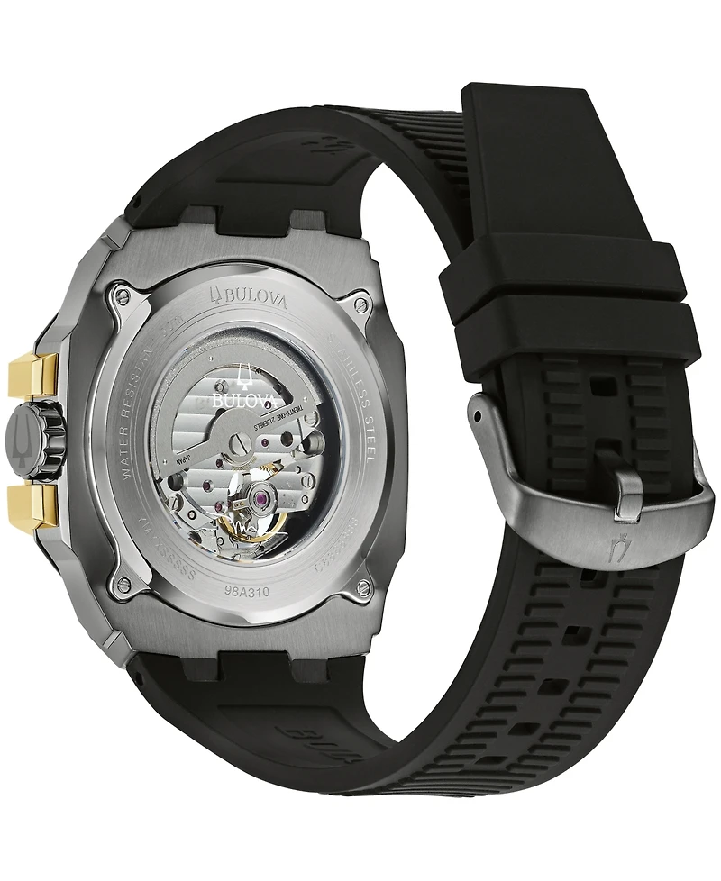 Bulova Men's Marc Anthony Automatic Chronograph Maquina Black Silicone Strap Watch 46mm