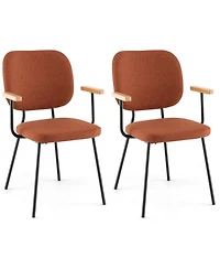 Set of 2 Modern Linen Fabric Dining Chairs Padded Kitchen Accent Armchair