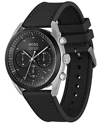 Hugo Boss Men's Top Quartz Fashion Chronograph Black Silicone Black Fabric Watch 44mm