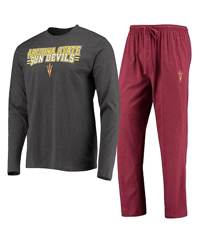 Men's Concepts Sport Maroon, Heathered Charcoal Arizona State Sun Devils Meter Long Sleeve T-shirt and Pants Sleep Set