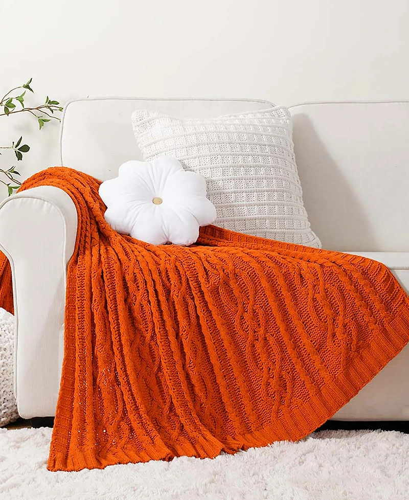Battilo Lifestyle Cable Knit Chenille Throw, 51" x 67"