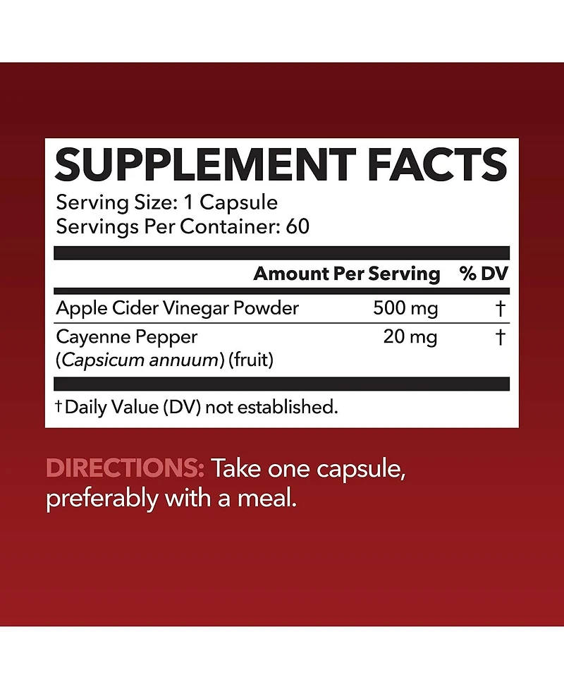 Apple Cider Vinegar Pills, Acv Capsules + Cayenne Pepper, Appetite Suppressant for Weight Loss, Havasu Nutrition, 60ct