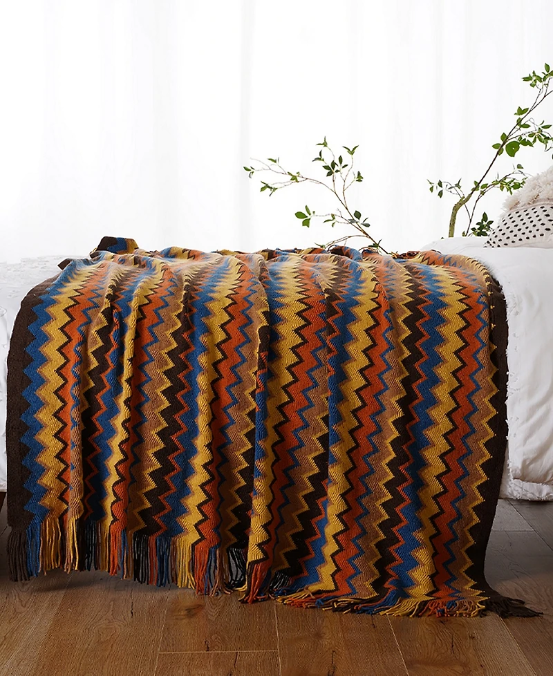 Battilo Lifestyle Colorful Chevron Bohemian Knit Throw, 51" x 80"